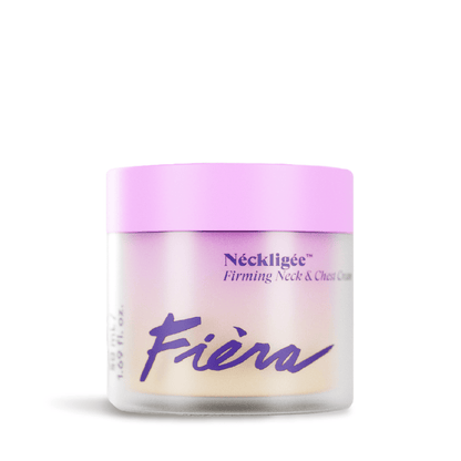 Fièra Néckligèe Firming Neck & Chest Cream jar with purple lid on a white background
